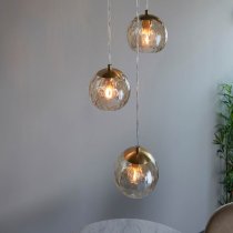 Dimple 3 Light Champagne Glass Shade Pendant Light In Brass