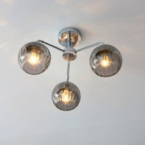 Dimple 3 Light Smokey Glass Shade Semi Flush Light In Chrome