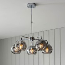 Dimple 5 Light Smokey Glass Shade Semi Flush Light In Chrome