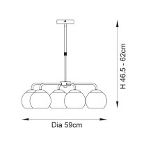 Dimple 5 Light Smokey Glass Shade Semi Flush Light In Chrome