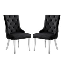 Imperial Black Velvet Button Back Dining Chairs In Pair