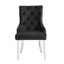 Imperial Black Velvet Button Back Dining Chairs In Pair