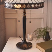 Fargo Tiffany Glass Shade Table Lamp In Satin Black