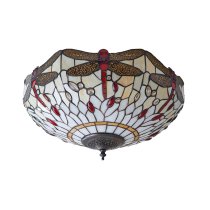 Dragonfly Tiffany Glass Shade Flush Ceiling Light In Dark Bronze