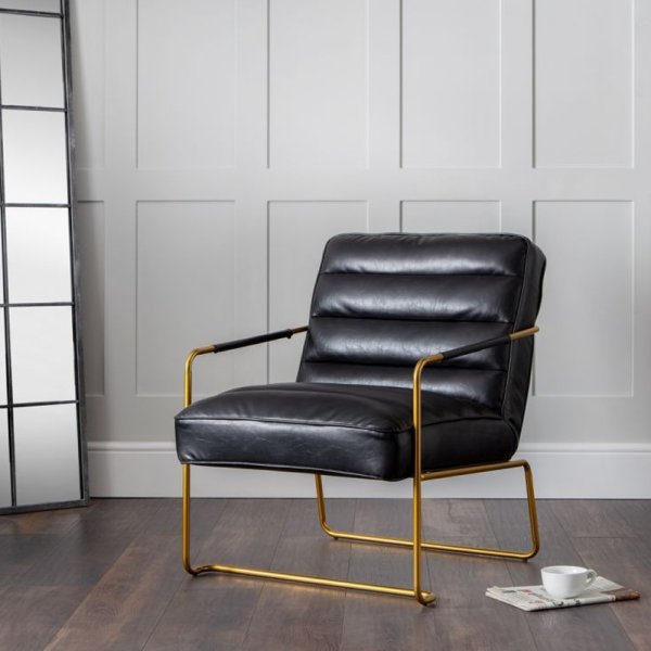 Golden Faux Leather Bedroom Chair In Black