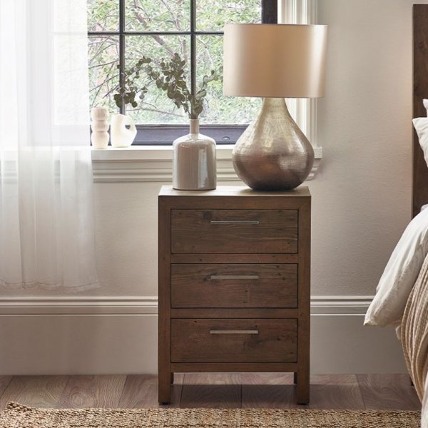 Homer Wooden Bedside Cabinet With 3 Drawers In Brown