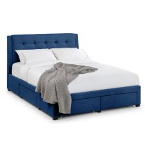 Fauna Fabric King Size Bed With 4 Drawers In Blue