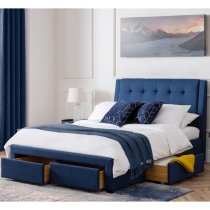 Fauna Fabric King Size Bed With 4 Drawers In Blue