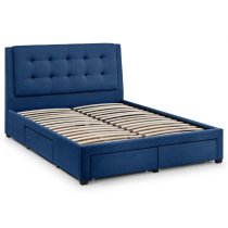 Fauna Fabric King Size Bed With 4 Drawers In Blue