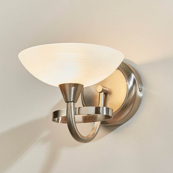 Cagney White Glass Shade Wall Light In Satin Chrome