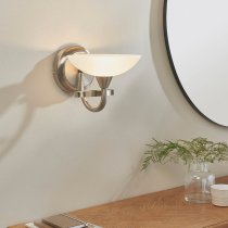 Cagney White Glass Shade Wall Light In Satin Chrome