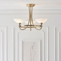 Cagney 3 Light White Glass Shade Flush Light In Antique Brass