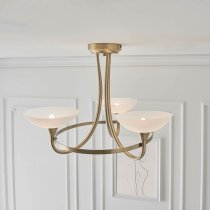 Cagney 3 Light White Glass Shade Flush Light In Antique Brass