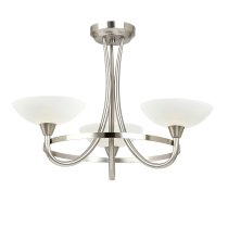 Cagney 3 Light White Glass Shade Flush Light In Satin Chrome