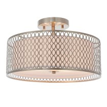 Cagney 3 Light White Fabric Shade Flush Light In Satin Nickel