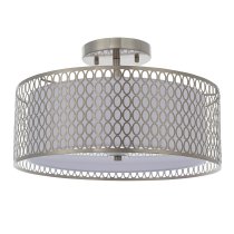 Cagney 3 Light White Fabric Shade Flush Light In Satin Nickel