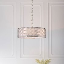 Cagney 3 Light White Fabric Shade Pendant Light In Satin Nickel