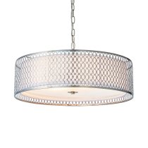 Cagney 3 Light White Fabric Shade Pendant Light In Satin Nickel