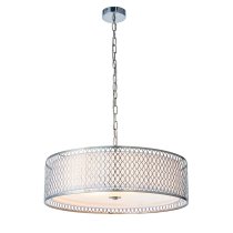 Cagney 3 Light White Fabric Shade Pendant Light In Satin Nickel