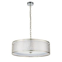 Cagney 3 Light White Fabric Shade Pendant Light In Satin Nickel