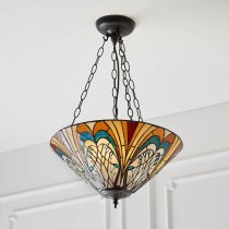 Hector Inverted Tiffany Glass Shade Pendant Light In Satin Black