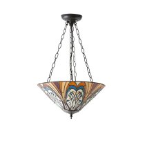 Hector Inverted Tiffany Glass Shade Pendant Light In Satin Black