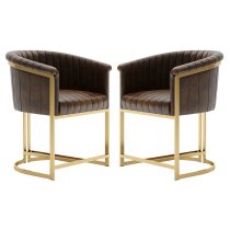 Bonita Brown Leather Dining Chairs With Metal Frame In Pair