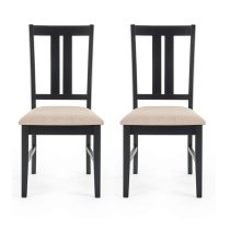 Hull Black Wooden Dining Chairs With Fabric Seat In Pair