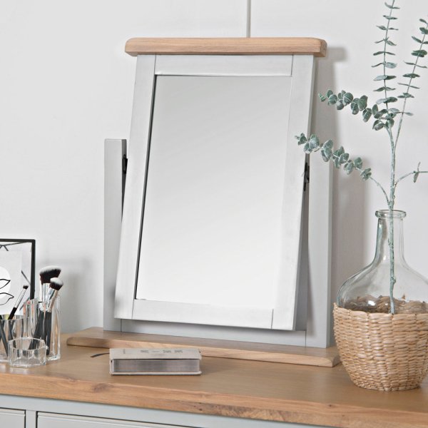 Elkin Wooden Dressing Trinket Mirror In Grey And Oak Frame