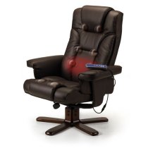 Maeryn Leather Massage Recliner Chair And Foot Stool In Brown