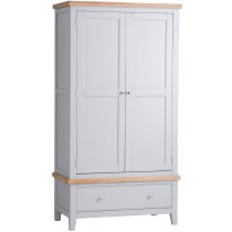 Elkin Wooden Wardrobe With 2 Doors 1 Drawer In Grey And Oak