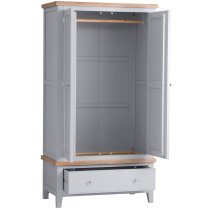 Elkin Wooden Wardrobe With 2 Doors 1 Drawer In Grey And Oak