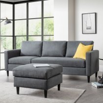 Manati Fabric 3 Seater Sofa With Ottoman In Grey