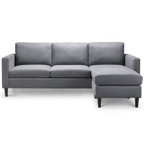 Manati Fabric 3 Seater Sofa With Ottoman In Grey