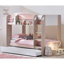 Mars Wooden Children Bunk Bed With Ladder In Pastel Pink