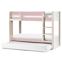 Mars Wooden Children Bunk Bed With Ladder In Pastel Pink