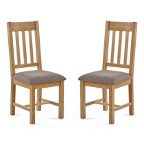 Macon Oak Wooden Dining Chairs With Grey Fabric Seat In Pair