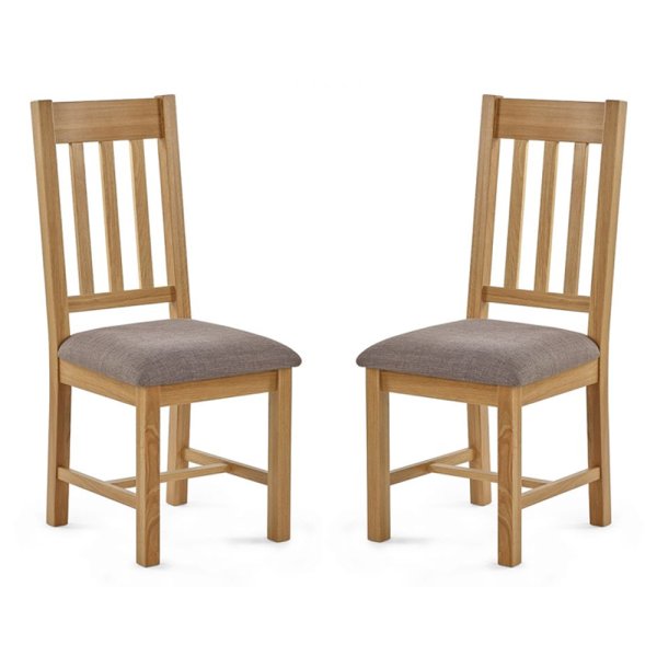 Macon Oak Wooden Dining Chairs With Grey Fabric Seat In Pair