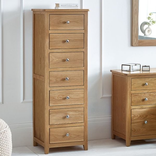 Macon Wooden Chest Of 7 Drawers Narrow In Oak