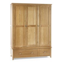 Macon Wooden Wardrobe With 3 Doors 2 Drawer In Oak