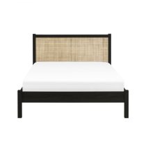 Pabla Wooden Double Bed With Rattan Headboard In Black