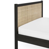 Pabla Wooden Double Bed With Rattan Headboard In Black