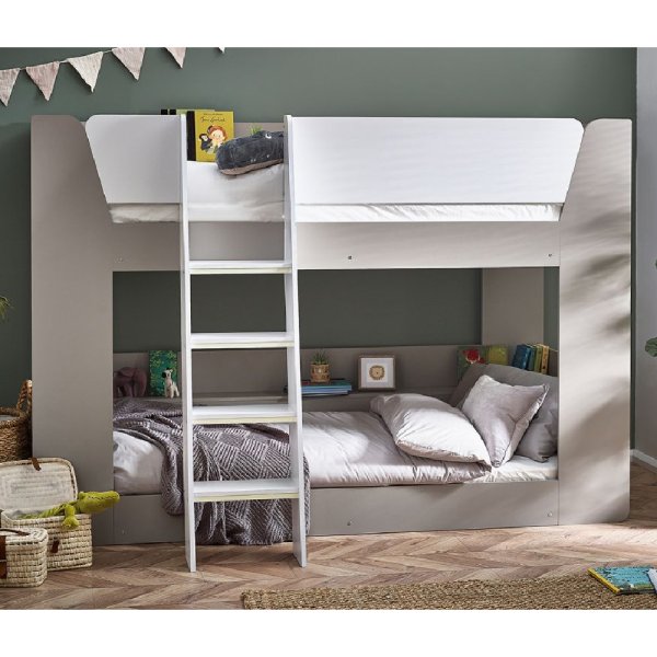 Pampa Wooden Children Bunk Bed In Taupe And White