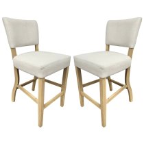 Celina Natural Fabric Bar Stools With Wooden Frame In Pair