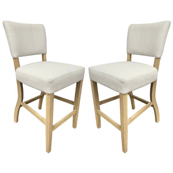 Celina Natural Fabric Bar Stools With Wooden Frame In Pair