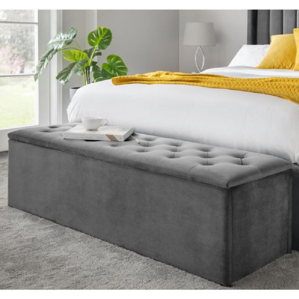 Rahela Velvet Blanket Box In Dark Grey