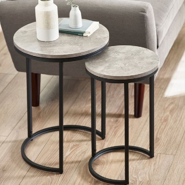 Salome Wooden Nest Of 2 Tables In Concrete Effect