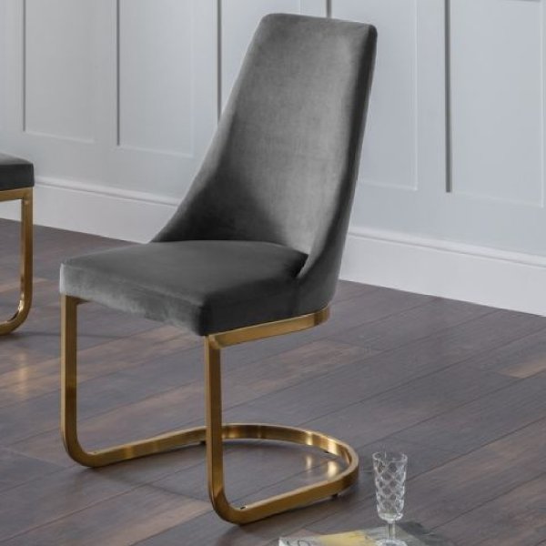 Pallas Velvet Dining Chair With Golden Legs In Grey