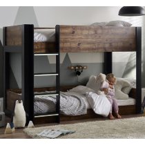 Sonora Wooden Children Bunk Bed With Ladder In Rustic And Black