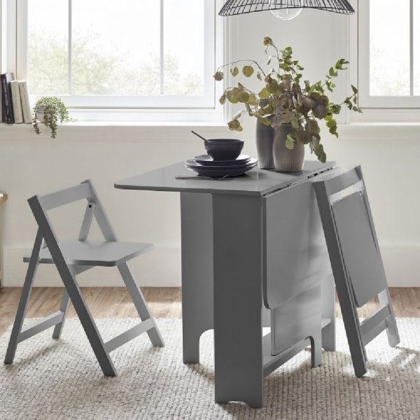 Gutersloh Wooden Gateleg Dining Table With 2 Chairs In Grey